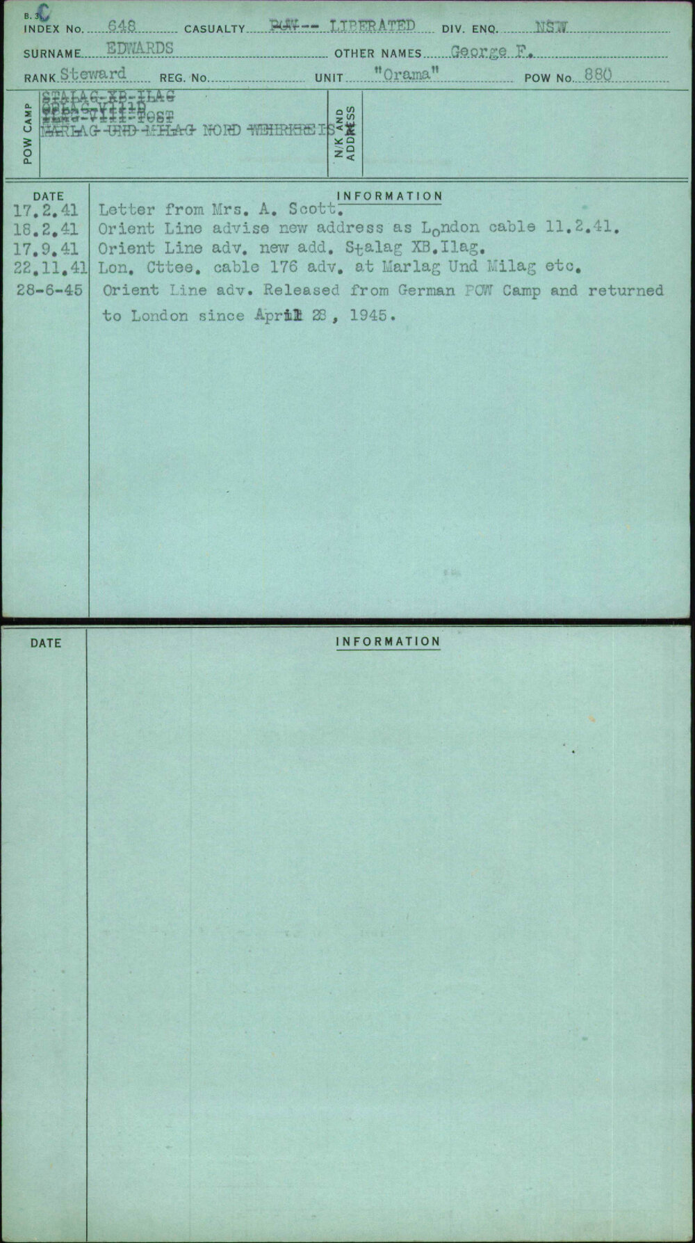 Edwards, George F, [No Service Number]