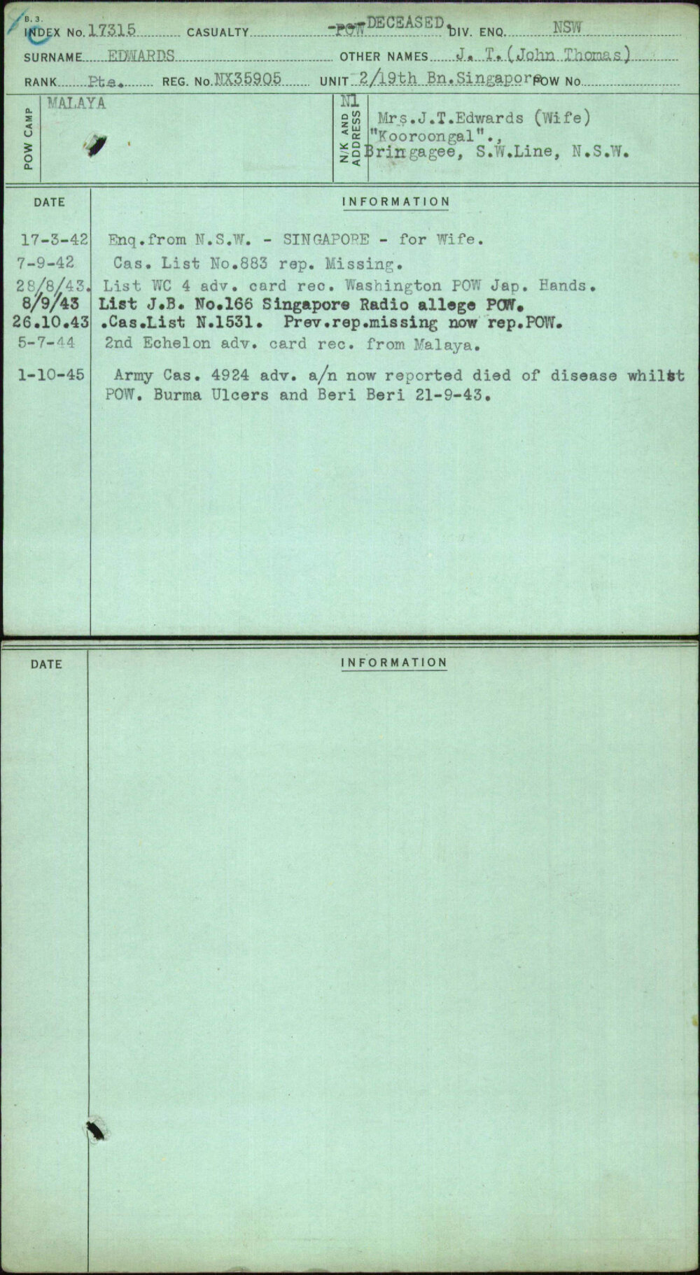 Edwards, J T (John Thomas), NX35905