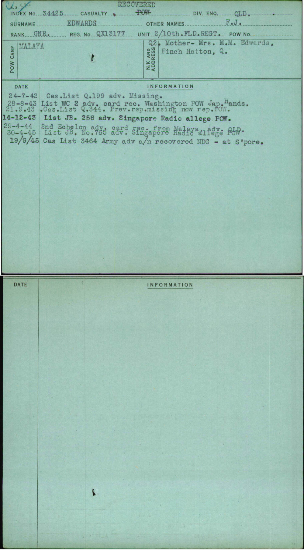 Edwards, F J, QX13177