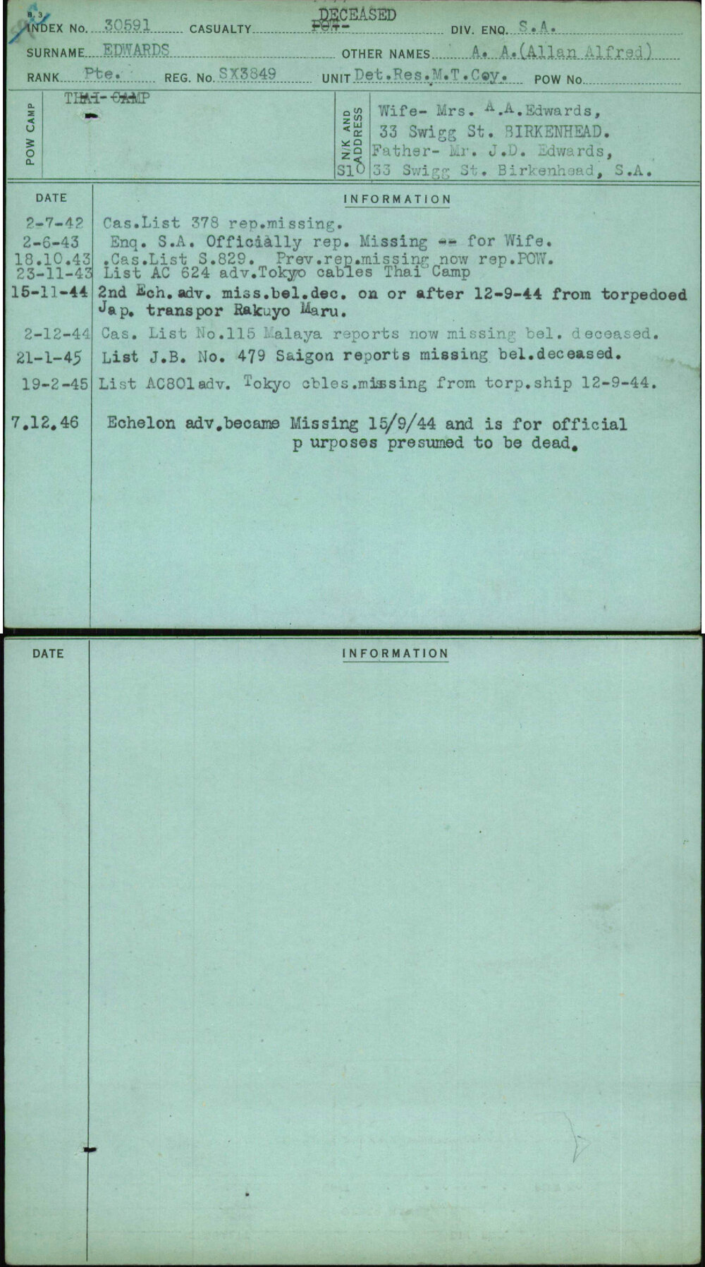 Edwards, A A (Allan Alfred), SX3849