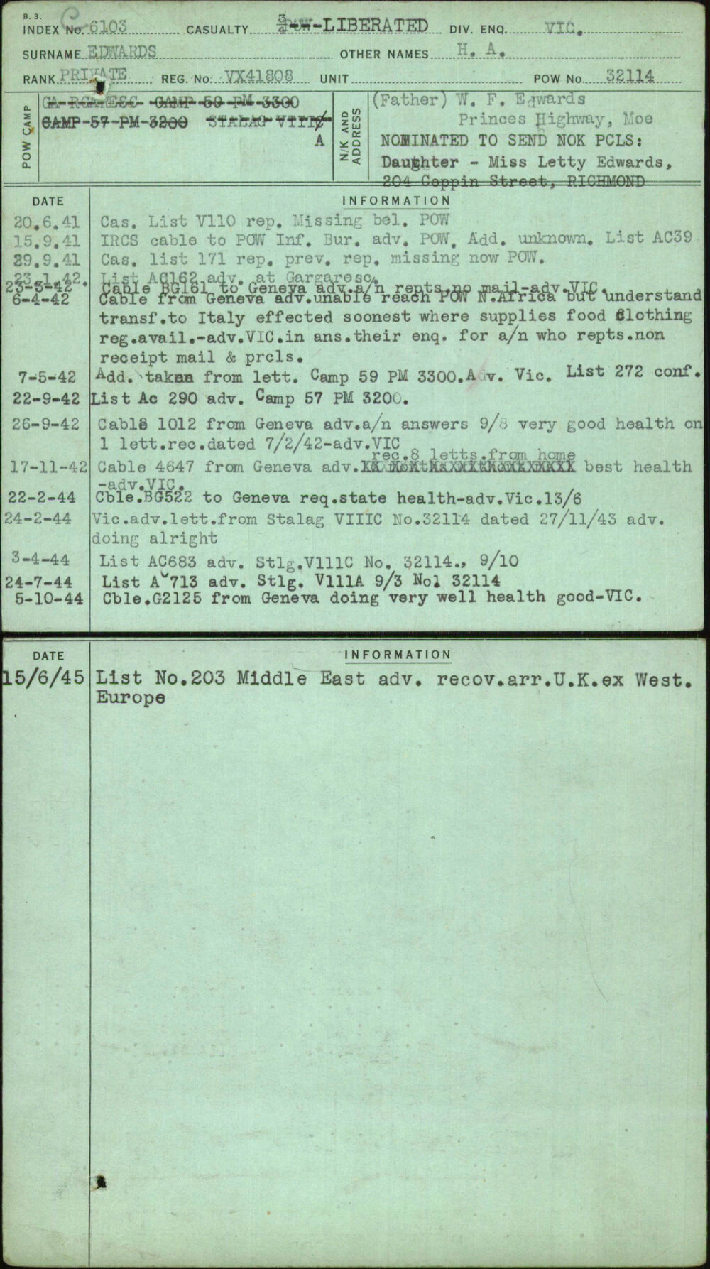 Edwards, H A, VX41808