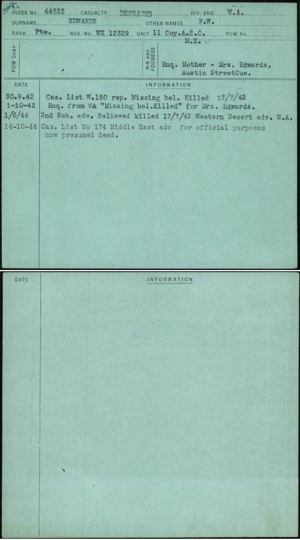Edwards, F W, WX12329