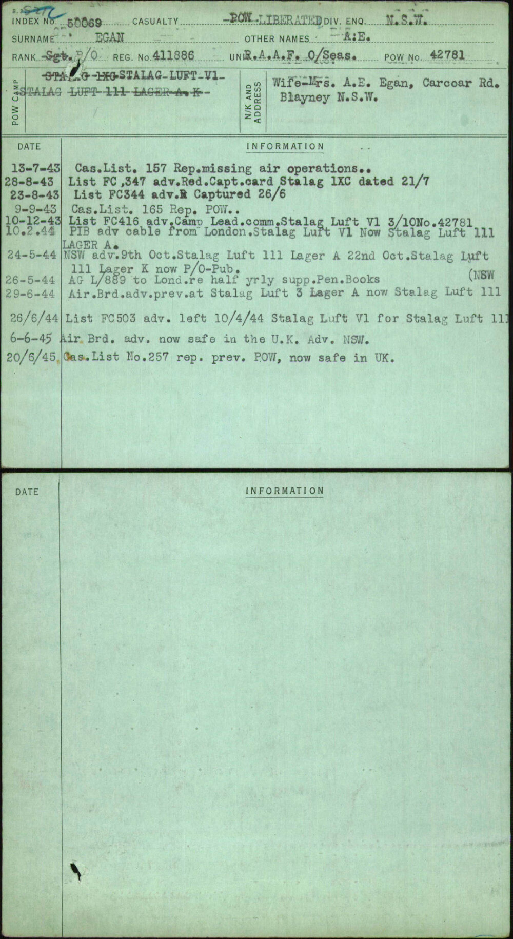 Egan, A E, 411886