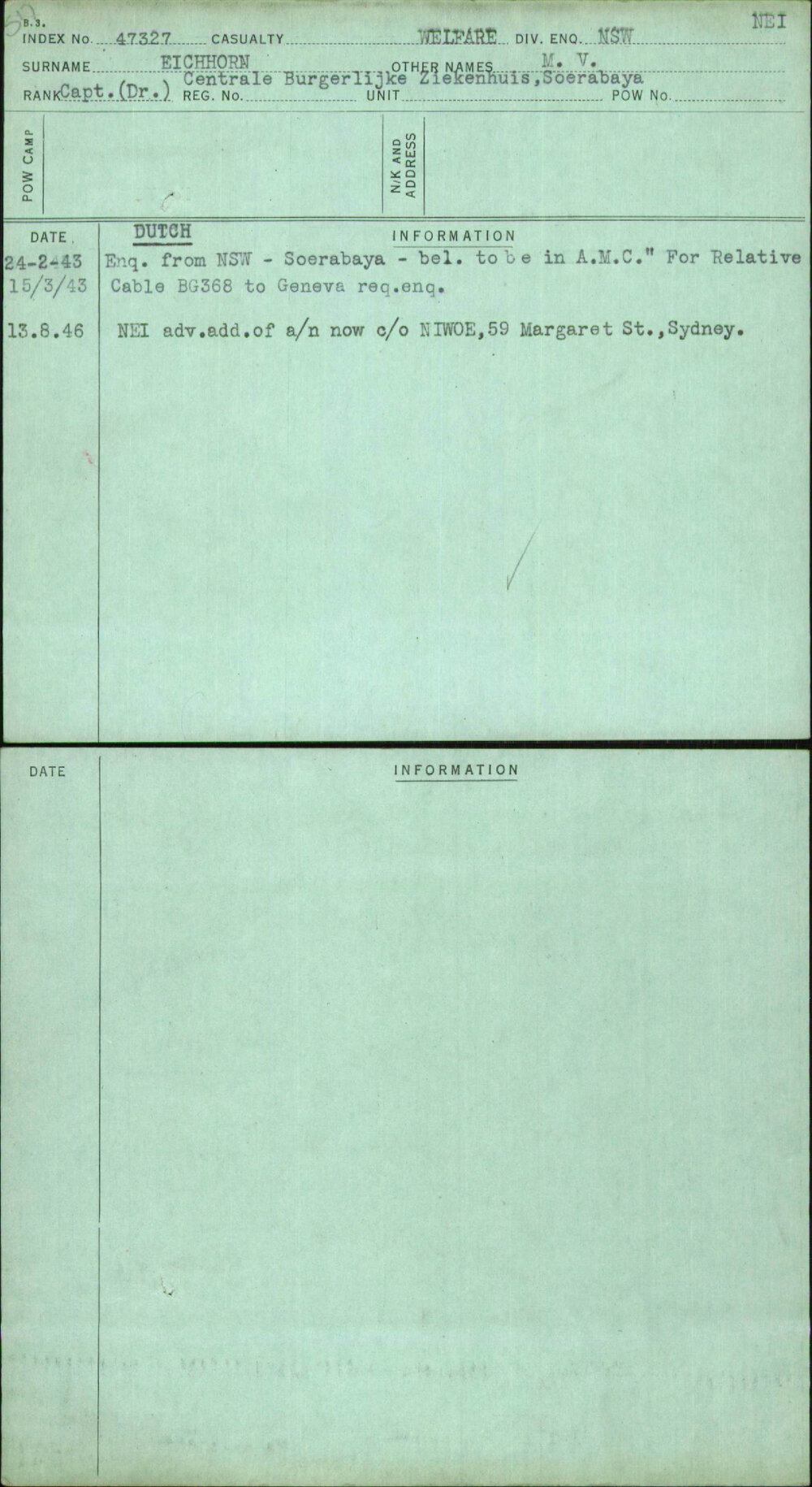 Eichhorn, M V, [No Service Number]