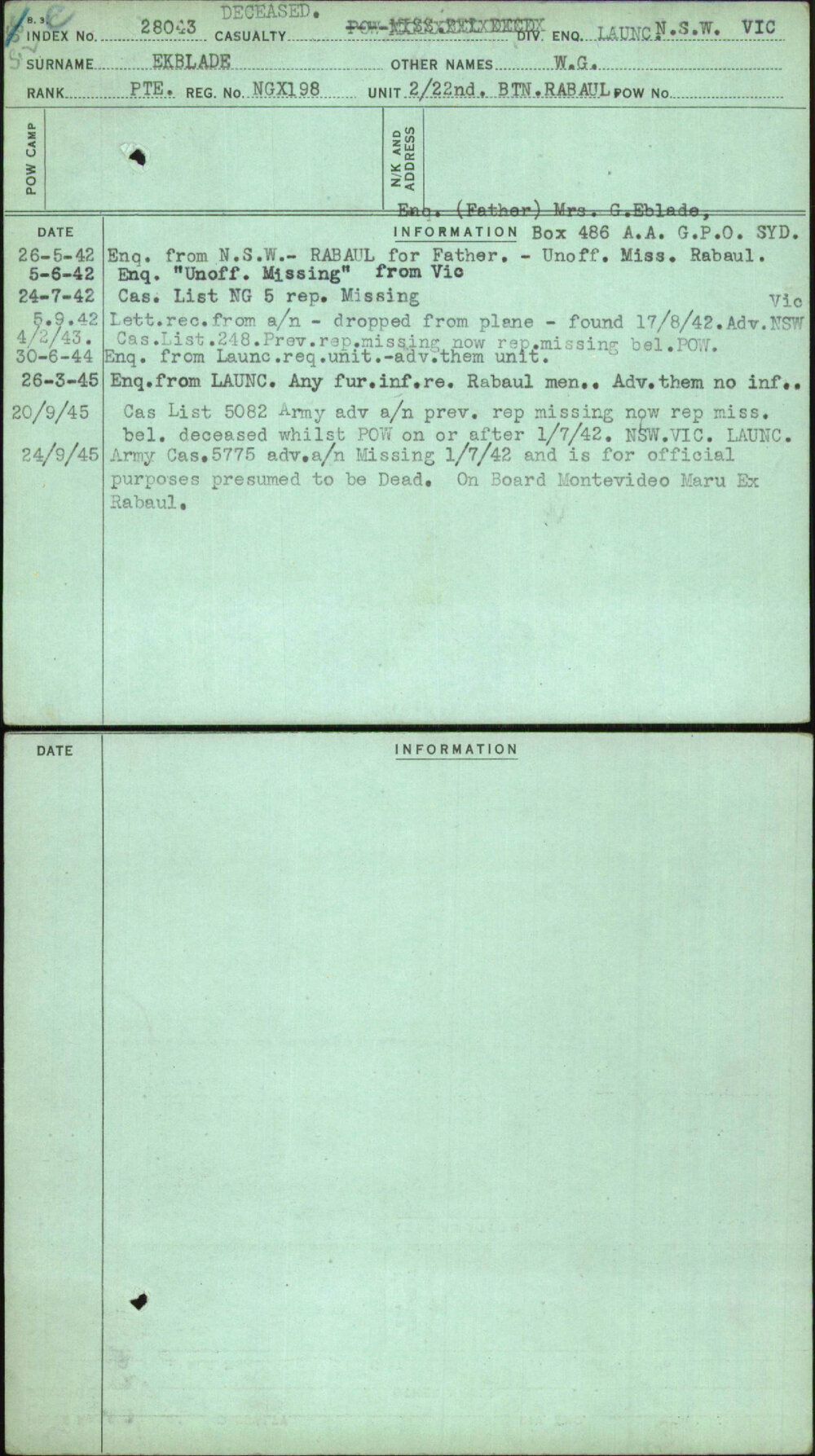 Ekblade, W G, Ngx198