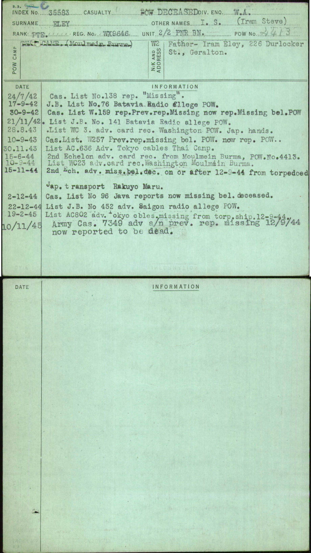 Eley, I S (Iram Steve), WX9646