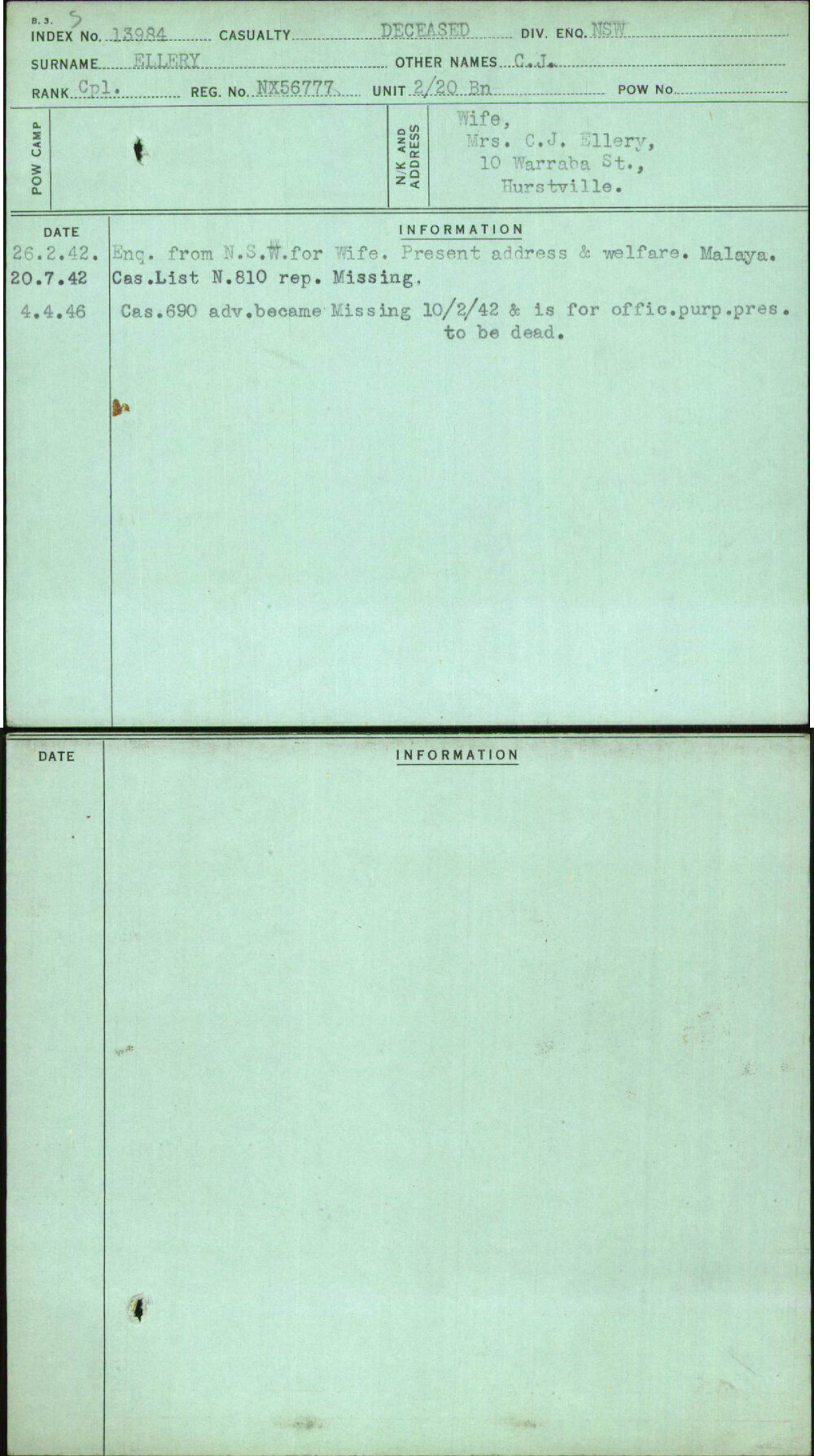 Ellery, C J, NX56777