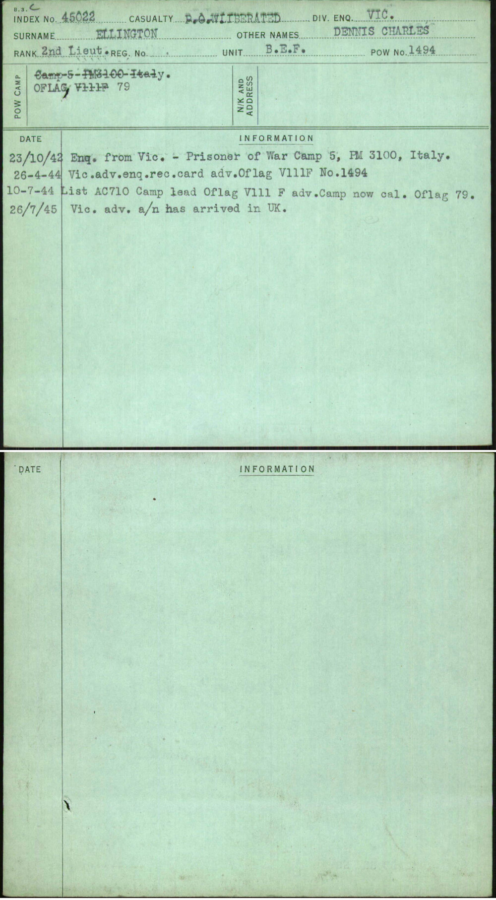 Ellington, Dennis Charles, [No Service Number]