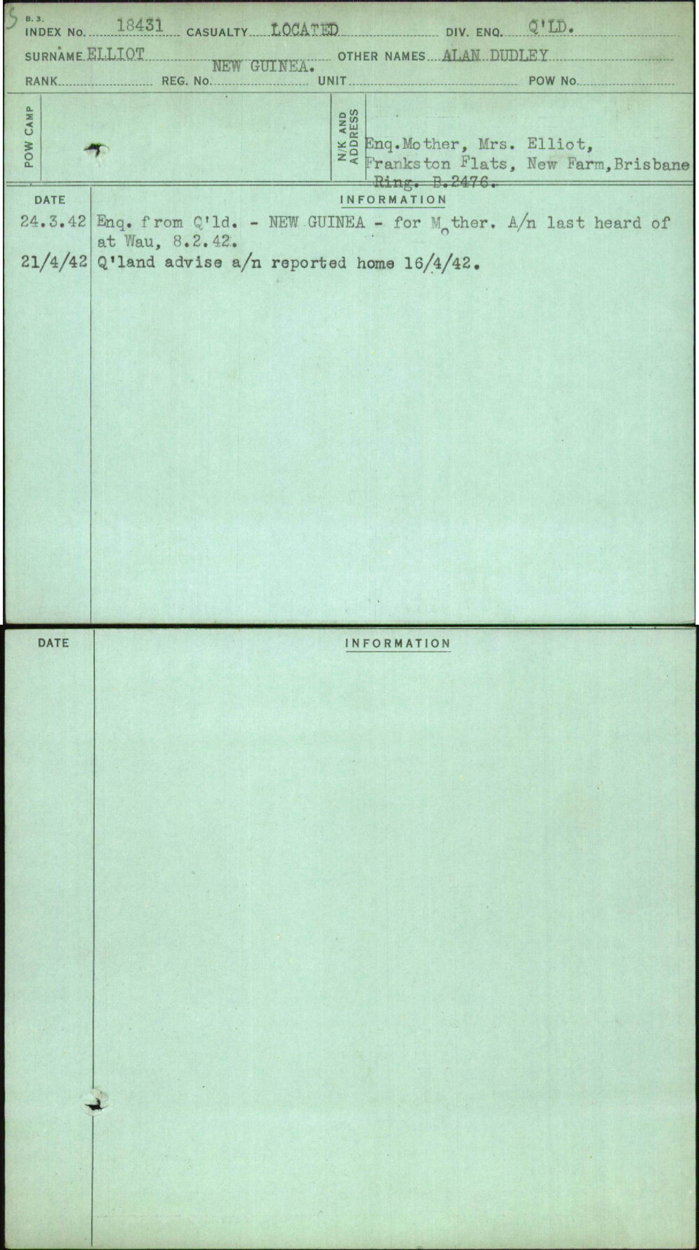 Elliot, Alan Dudley, New Guinea