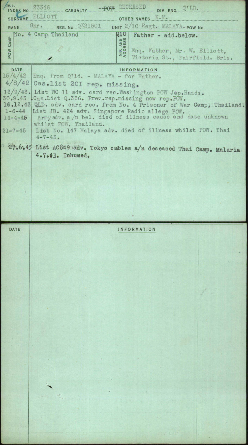 Elliott, K M, QX21501