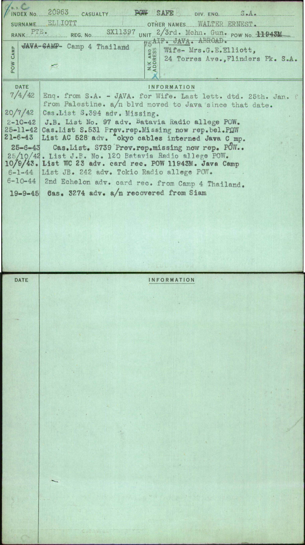 Elliott, Walter Ernest, SX11397