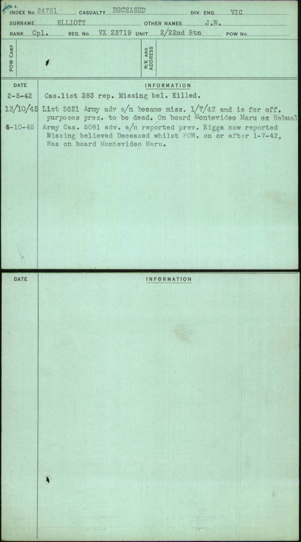 Elliott, J W, VX23719