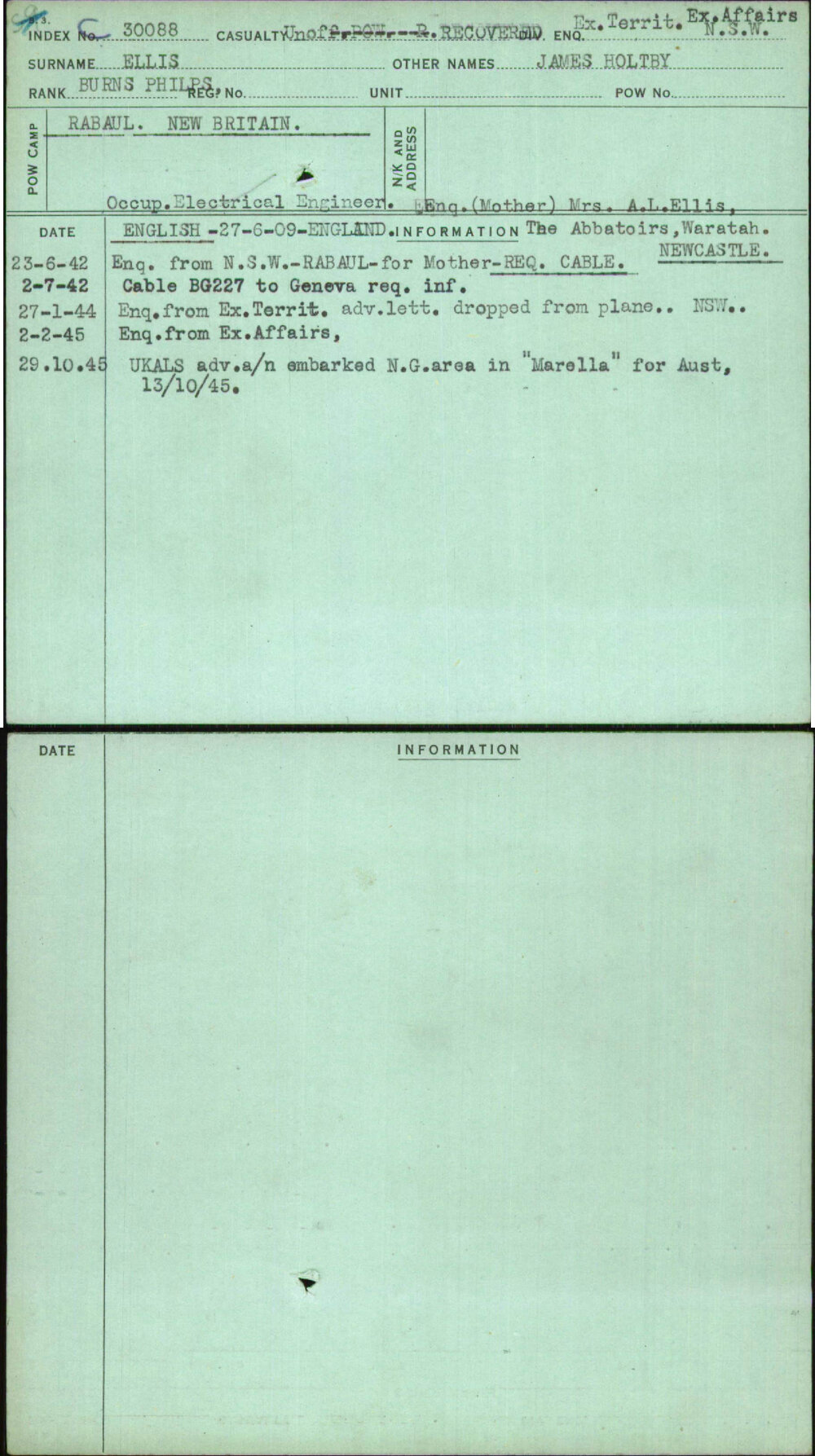 Ellis, James Holtby, [No Service Number]