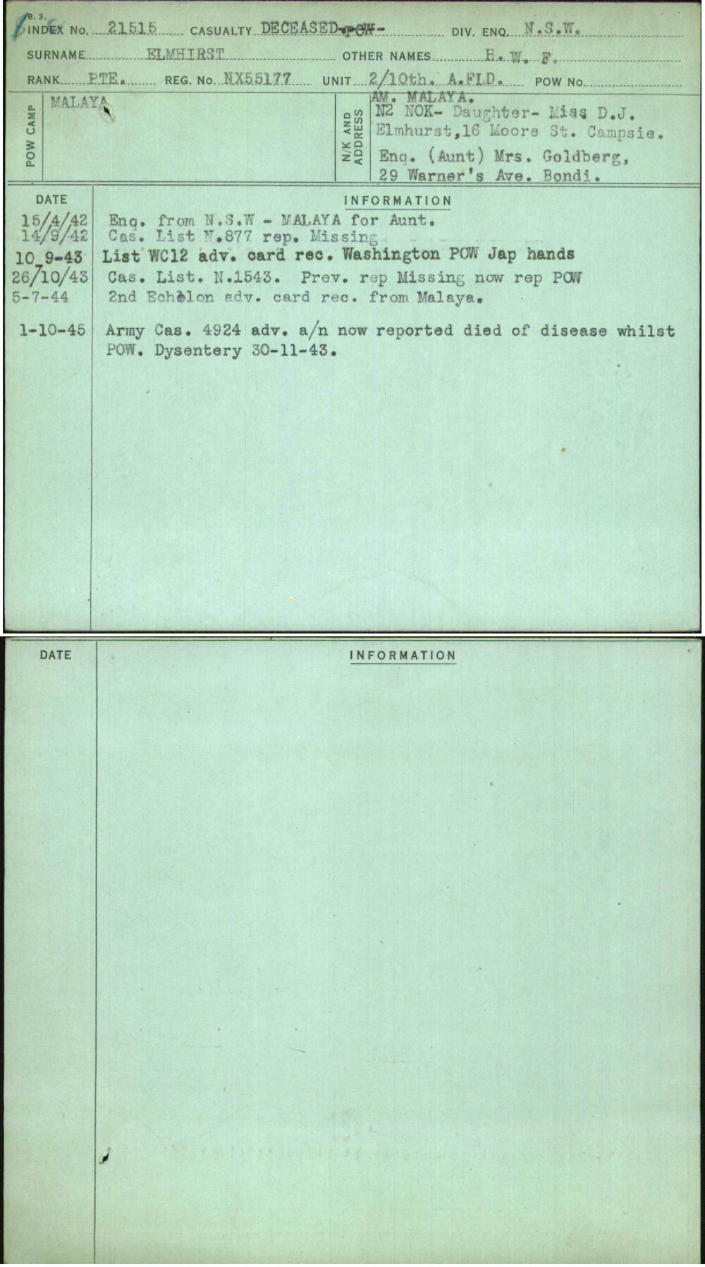 Elmhirst, H W F, NX55177