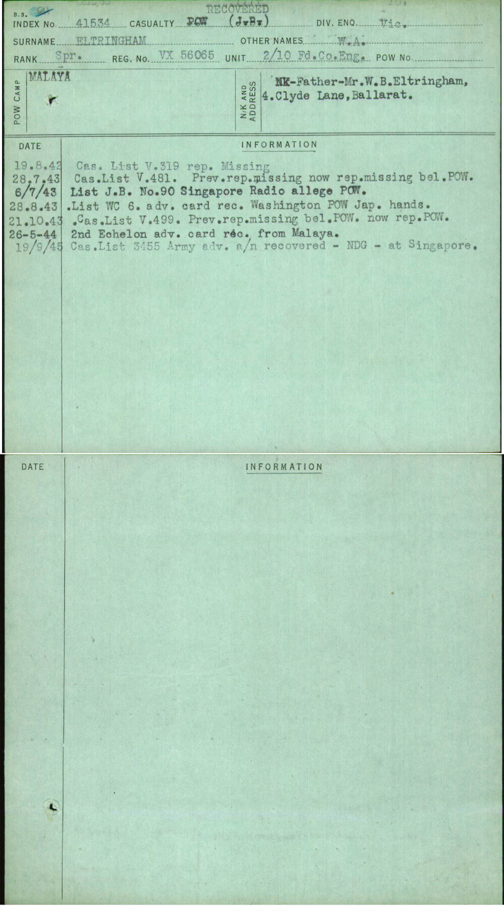 Eltringham, W A, VX56065