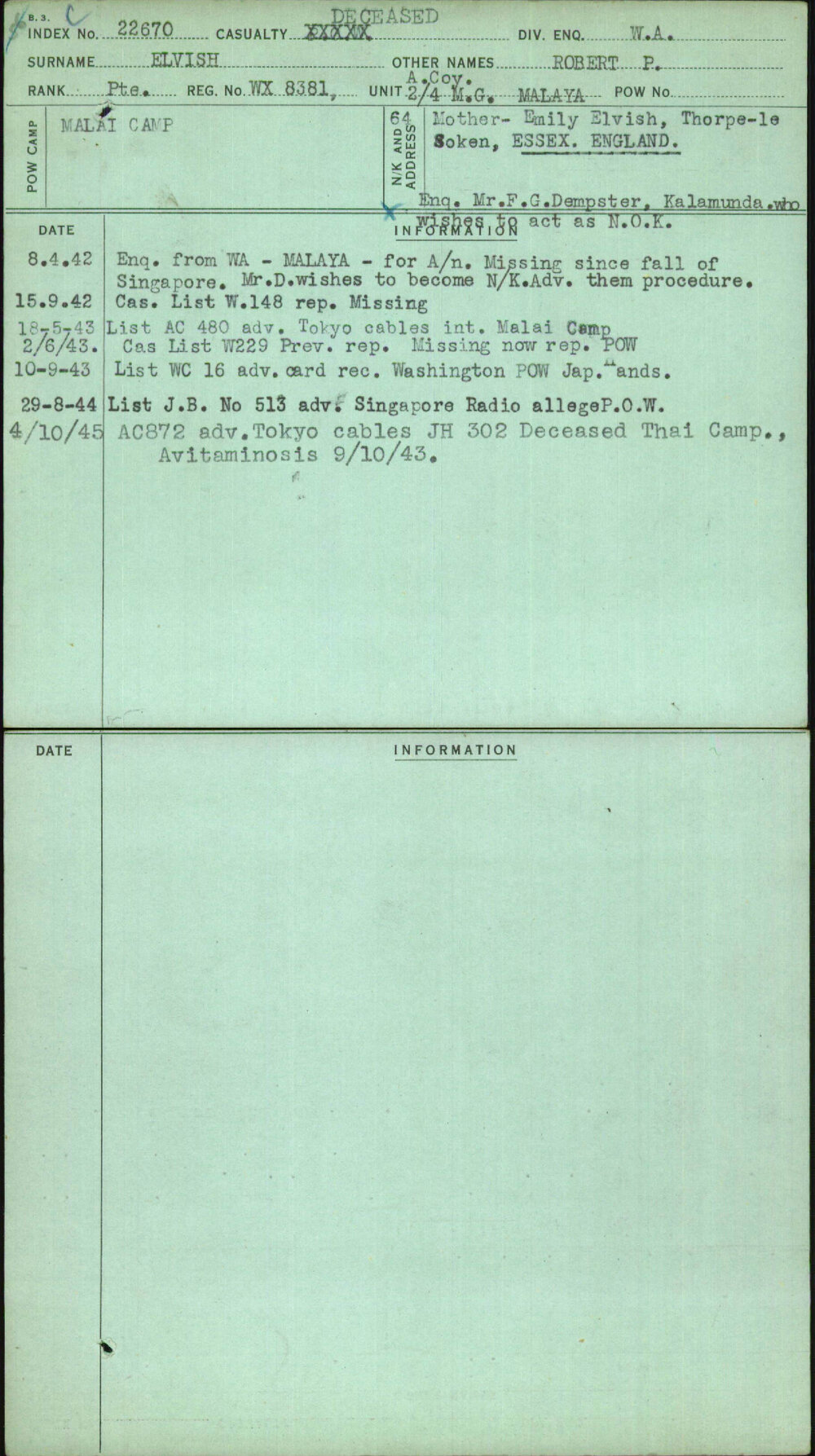 Elvish, Robert P, WX8381