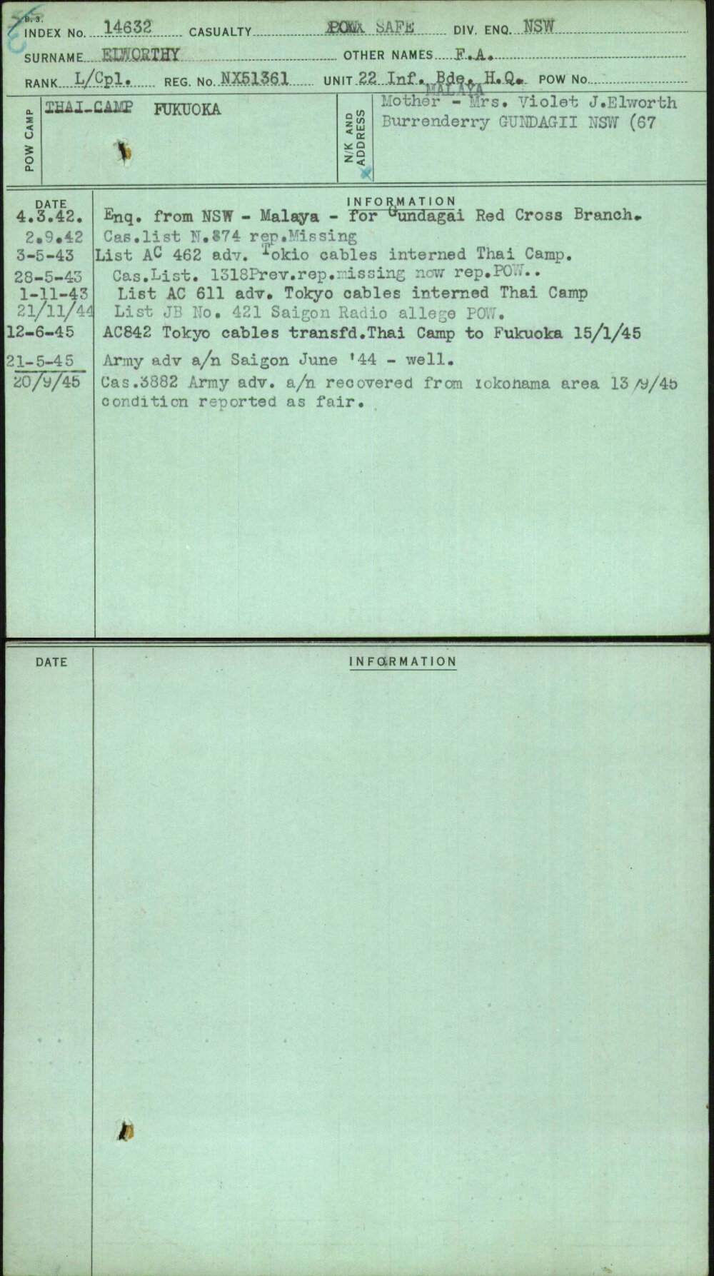 Elworthy, F A, NX51361