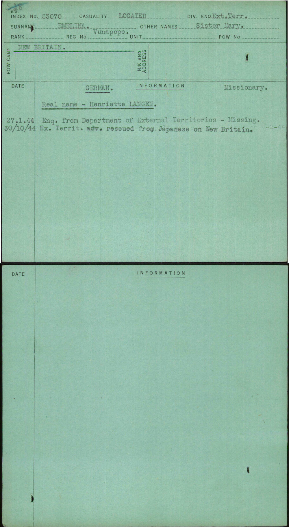 Emelina, Sister Mary, Vunapope