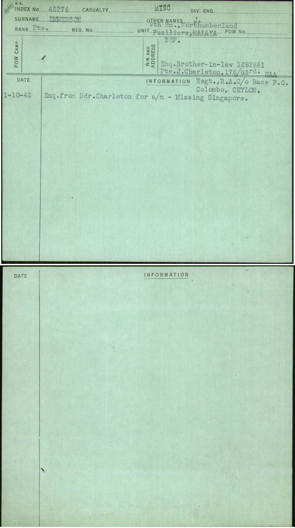 Emmerson, J, [No Service Number]