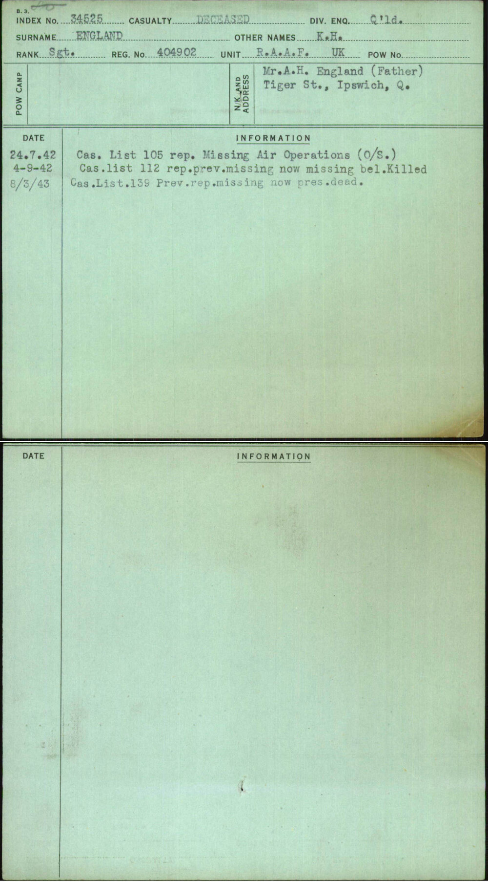 England, K H, 404902