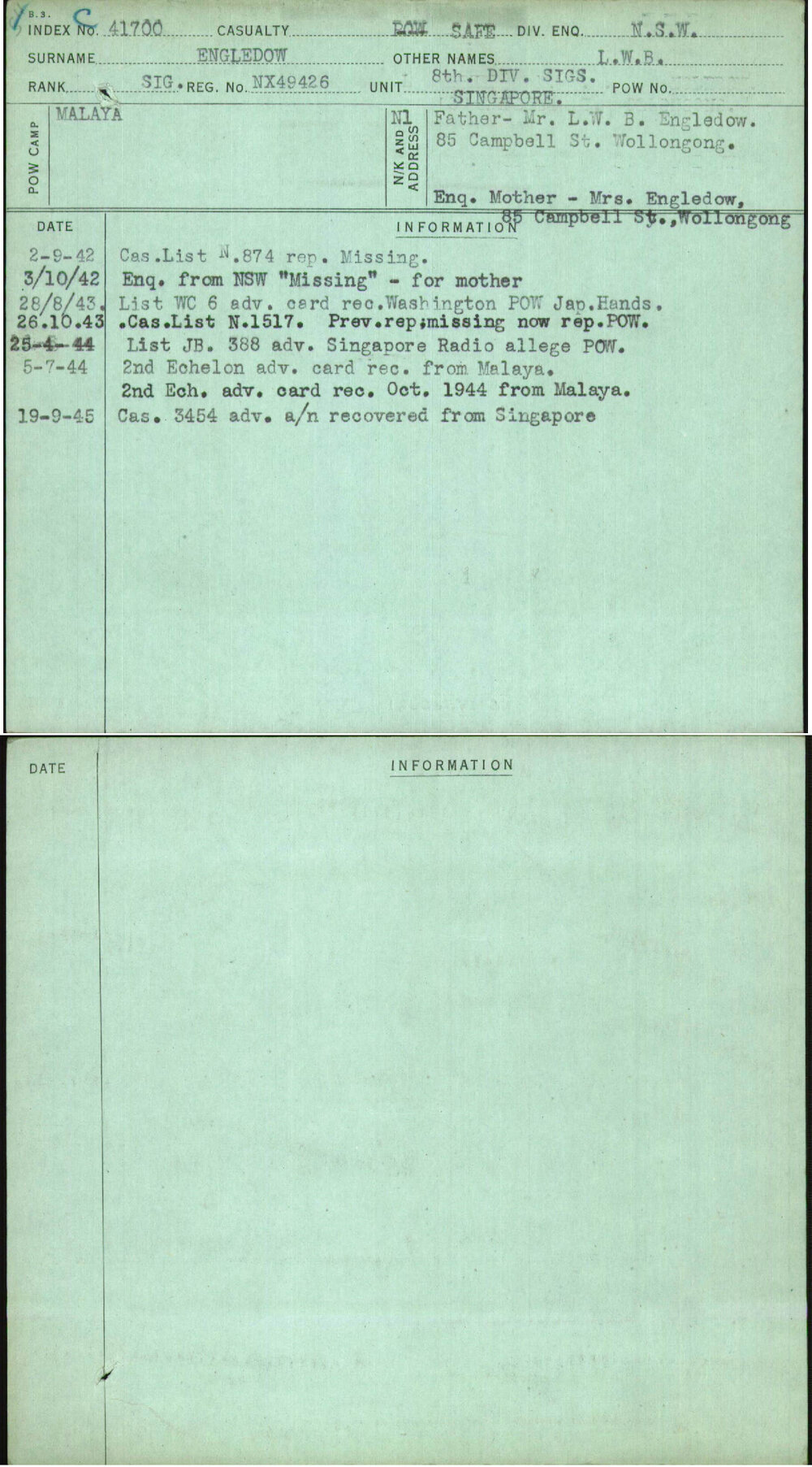 Engledow, L W B, NX49426