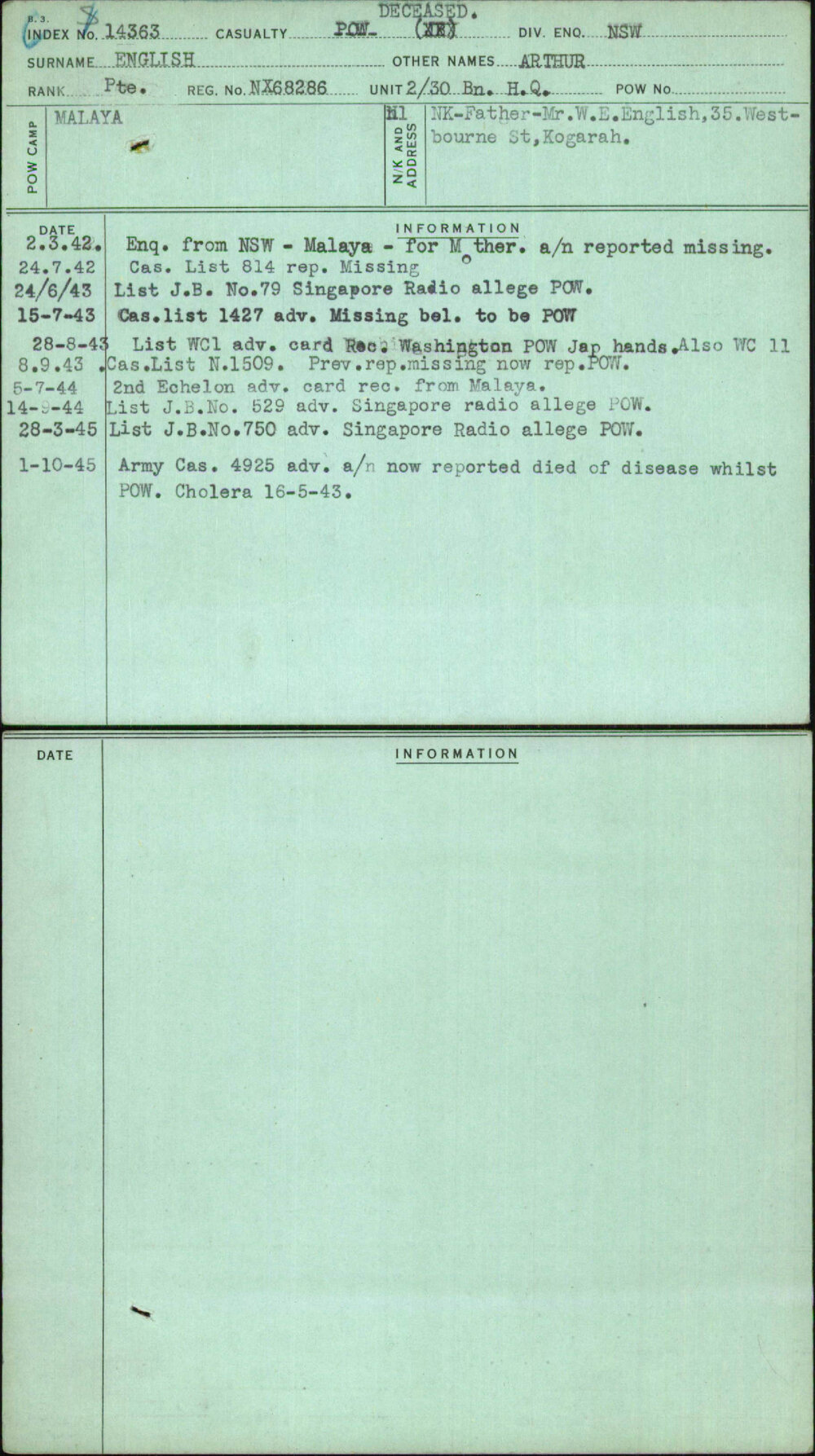 English, Arthur, NX68286