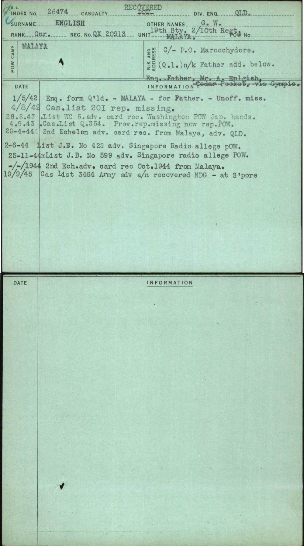 English, G W, QX20913