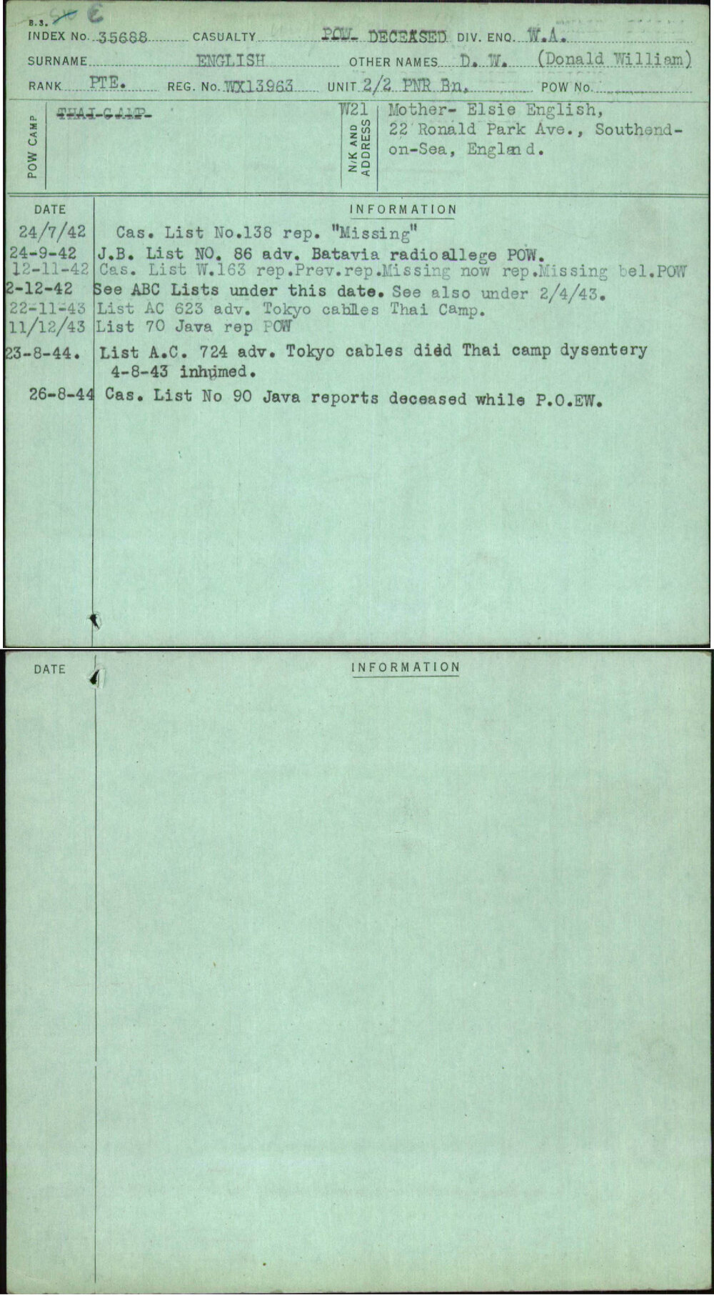 English, D W (Donald William), WX13963