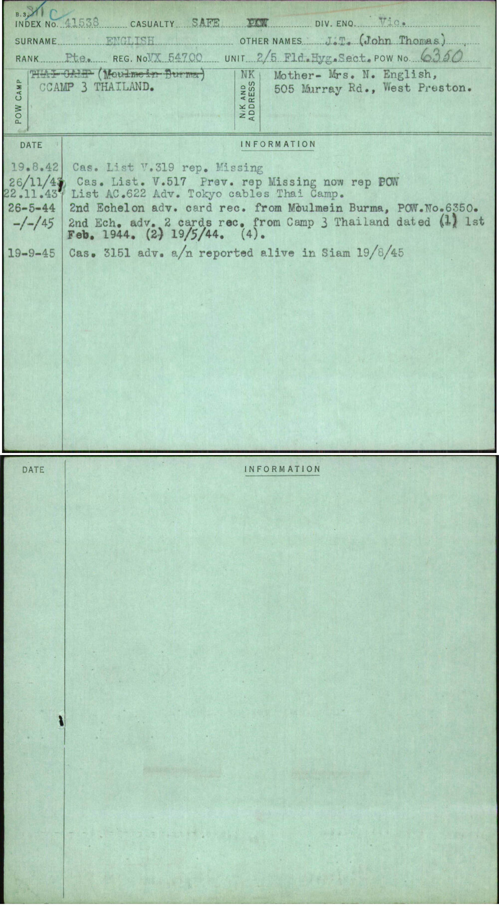 English, J T (John Thomas), VX54700