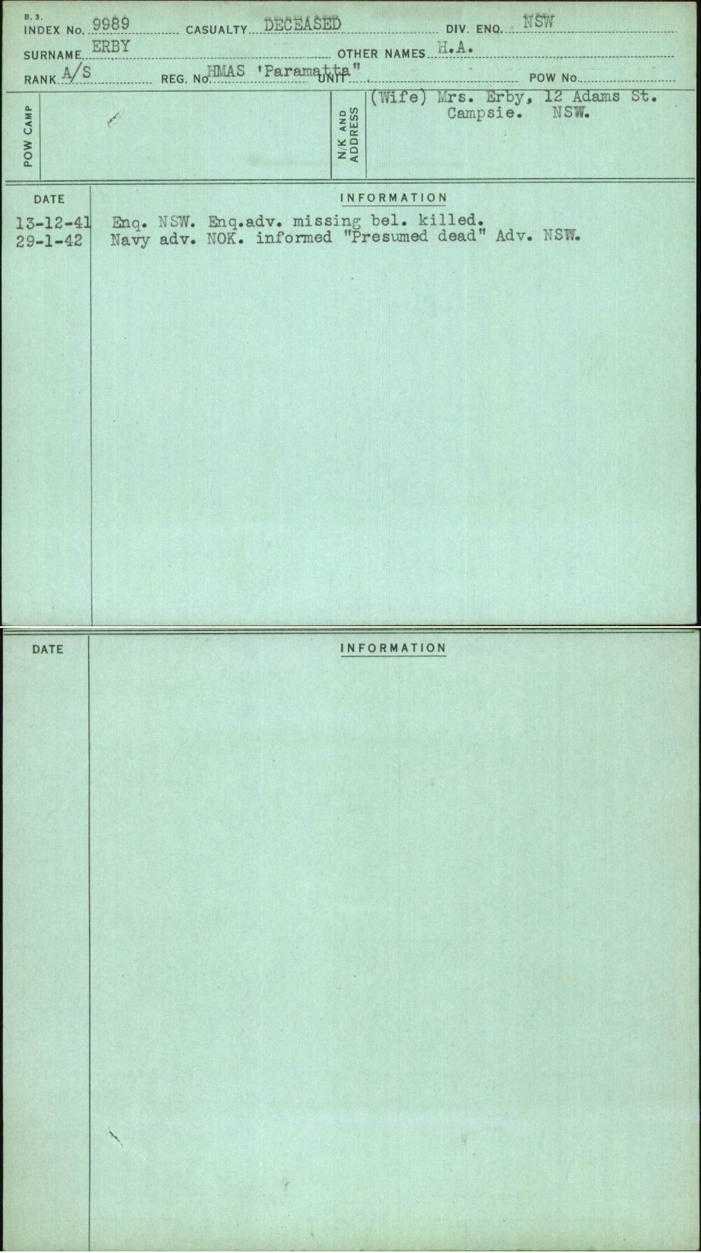 Erby, H A, Hmas 'Paramatta'