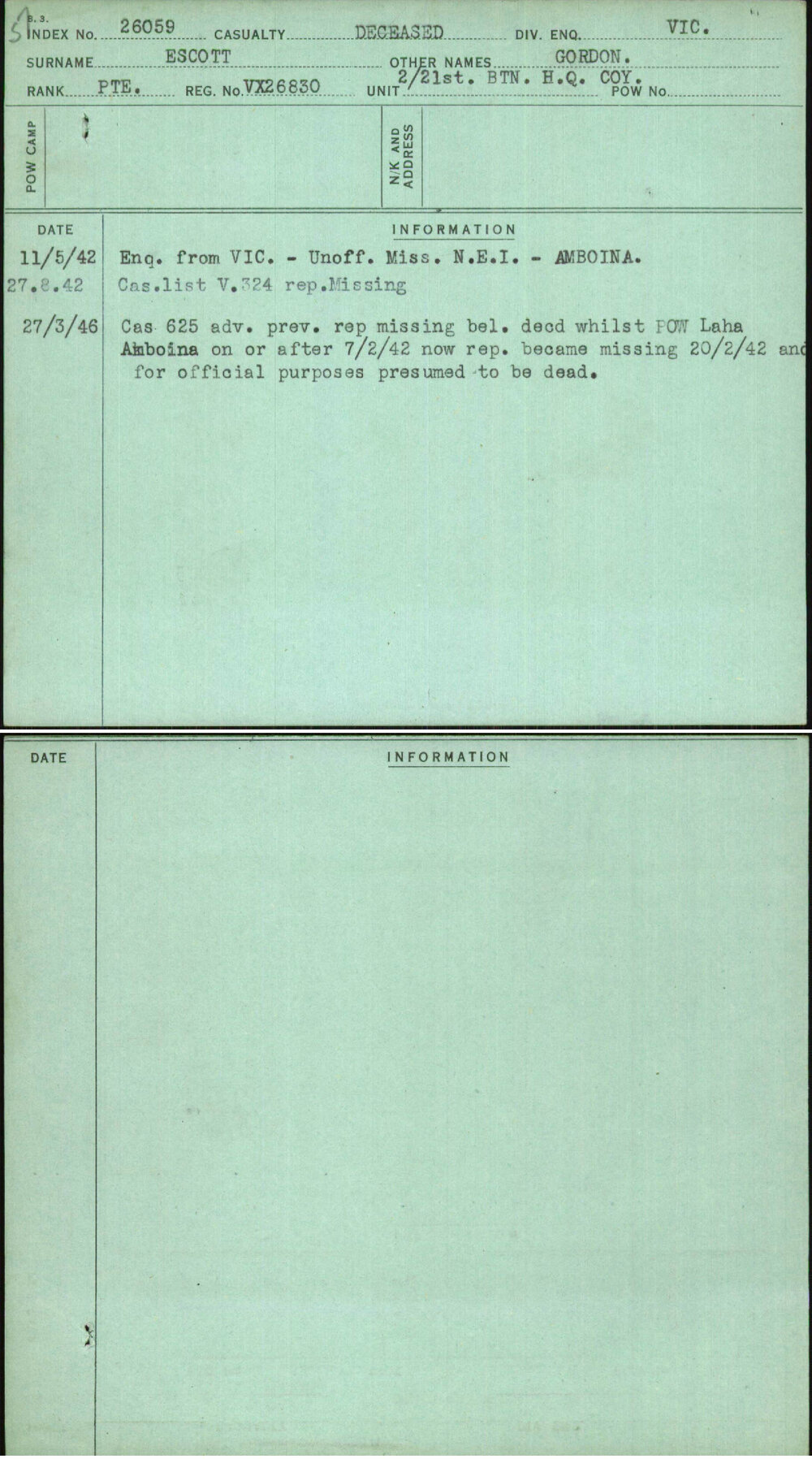 Escott, Gordon, VX26830