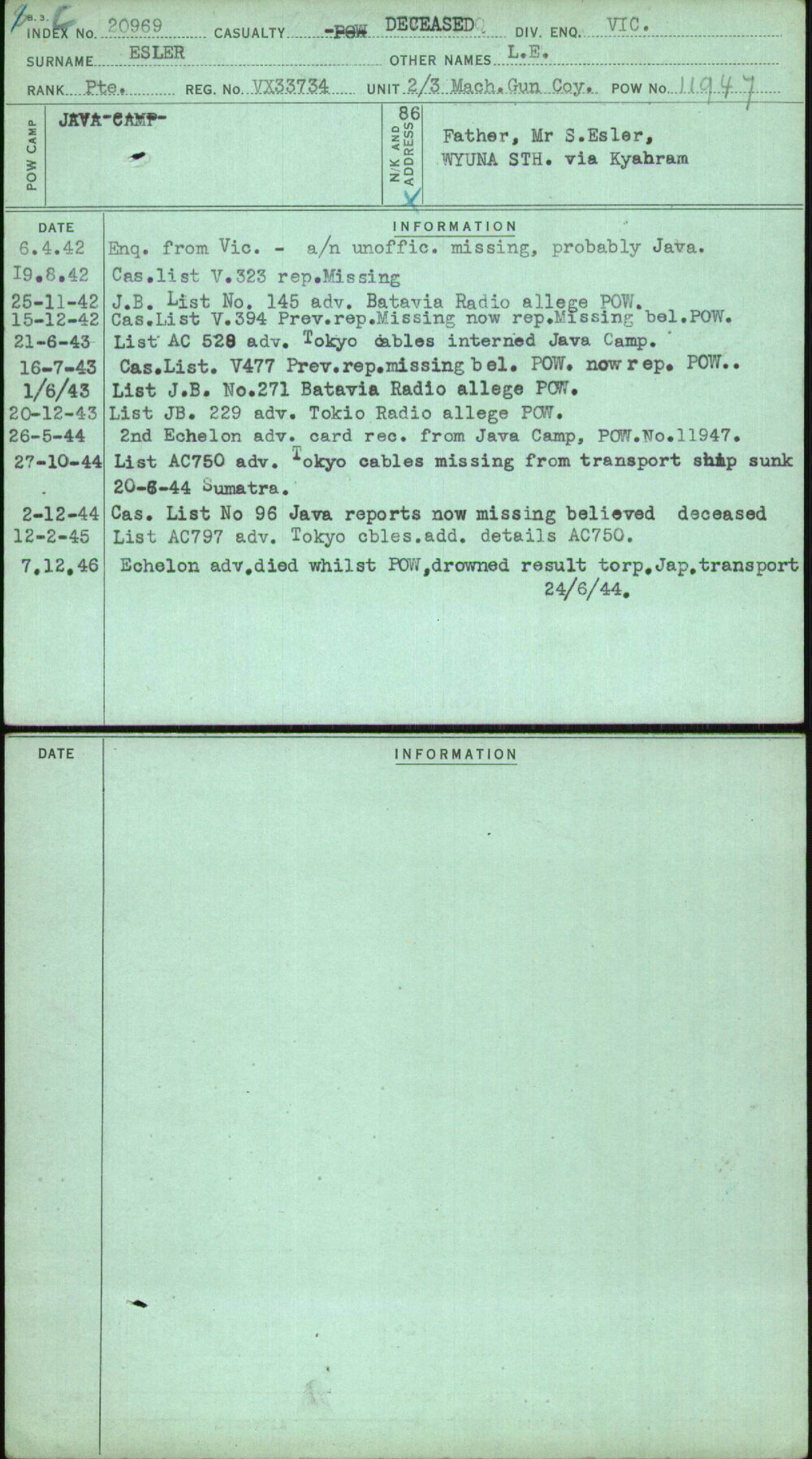 Esler, L E, VX33734