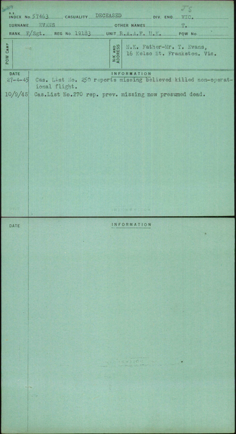 Evans, T, 19183