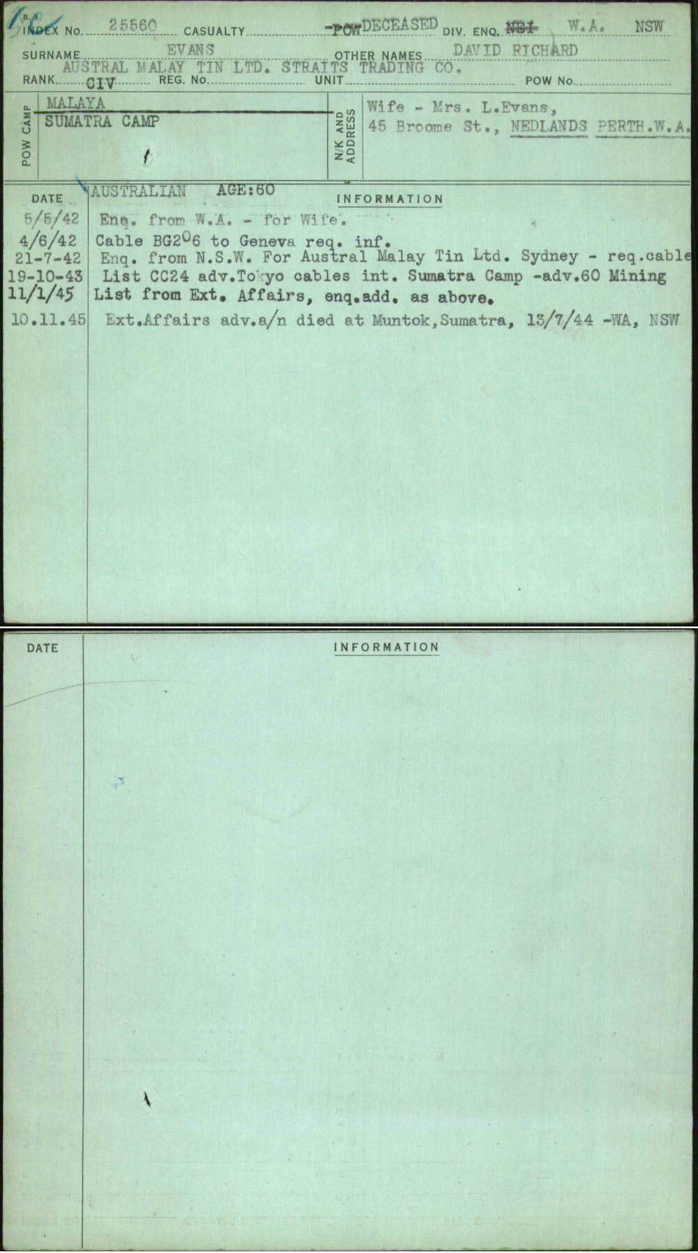 Evans, David Richard, [No Service Number]