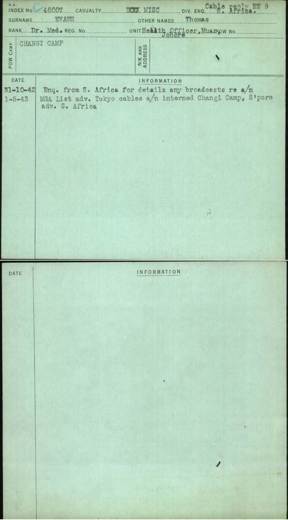 Evans, Thomas, [No Service Number]