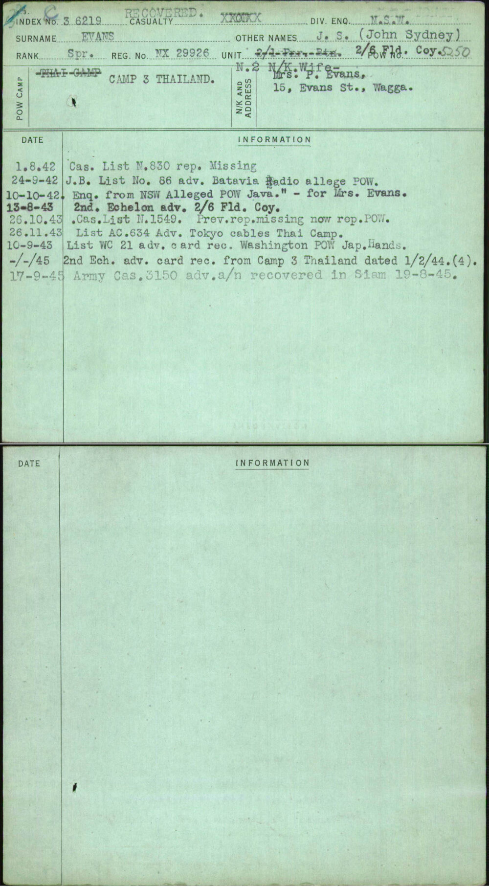 Evans, J S (John Sydney), NX29926