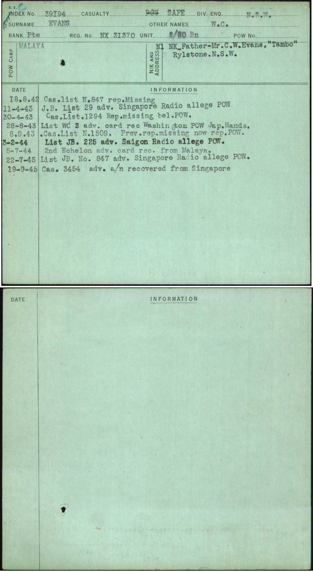 Evans, W C, NX31370