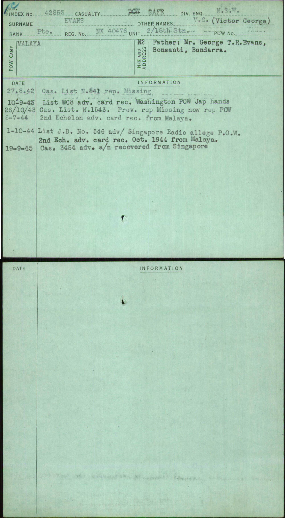 Evans, V C (Victor George), NX40476
