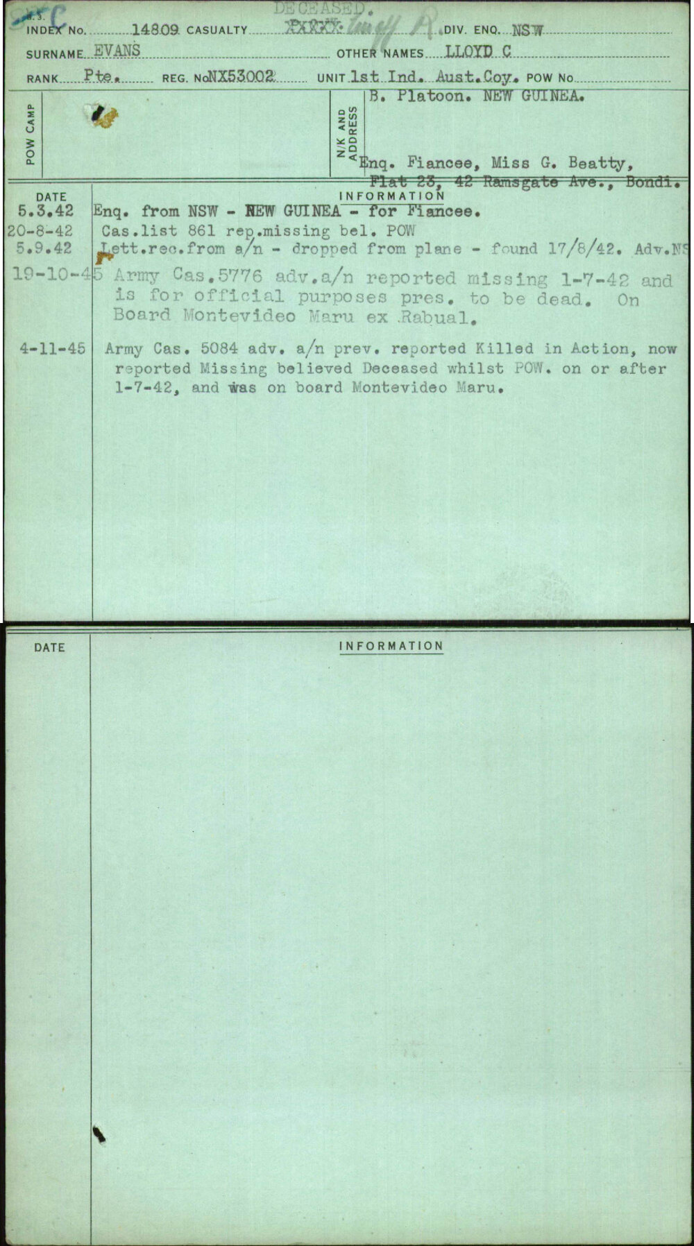 Evans, Lloyd C, NX53002