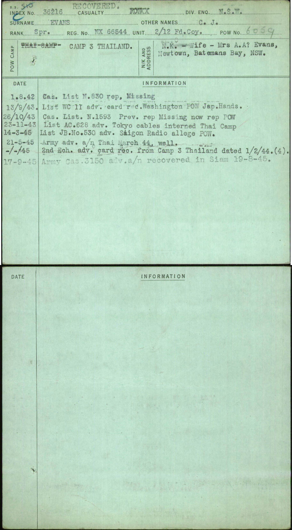 Evans, C J, NX66544