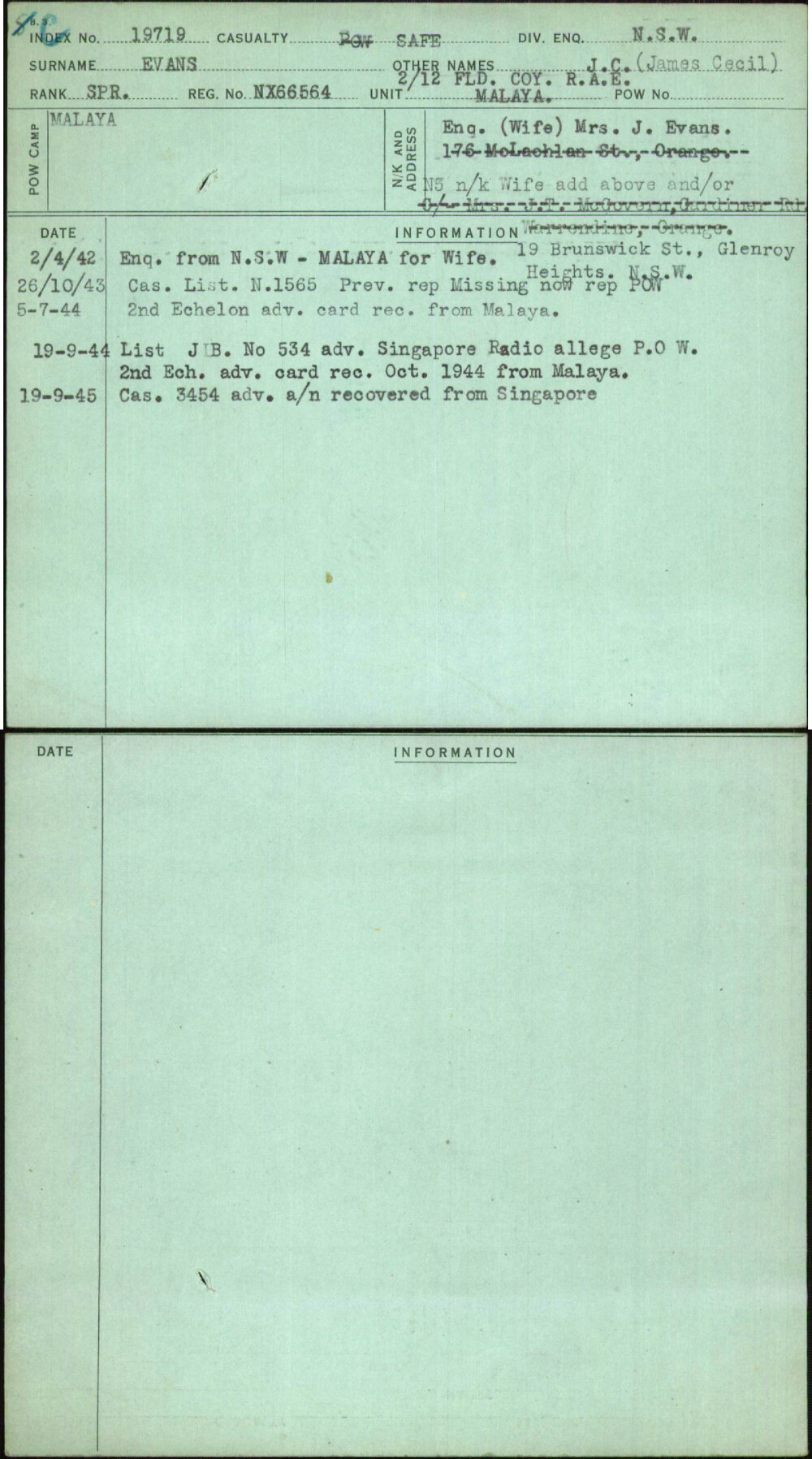 Evans, J C (James Cecil), NX66564