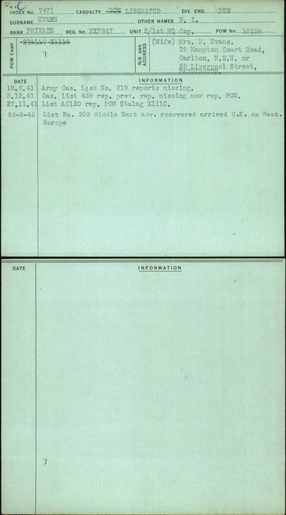 Evans, N I, NX7847