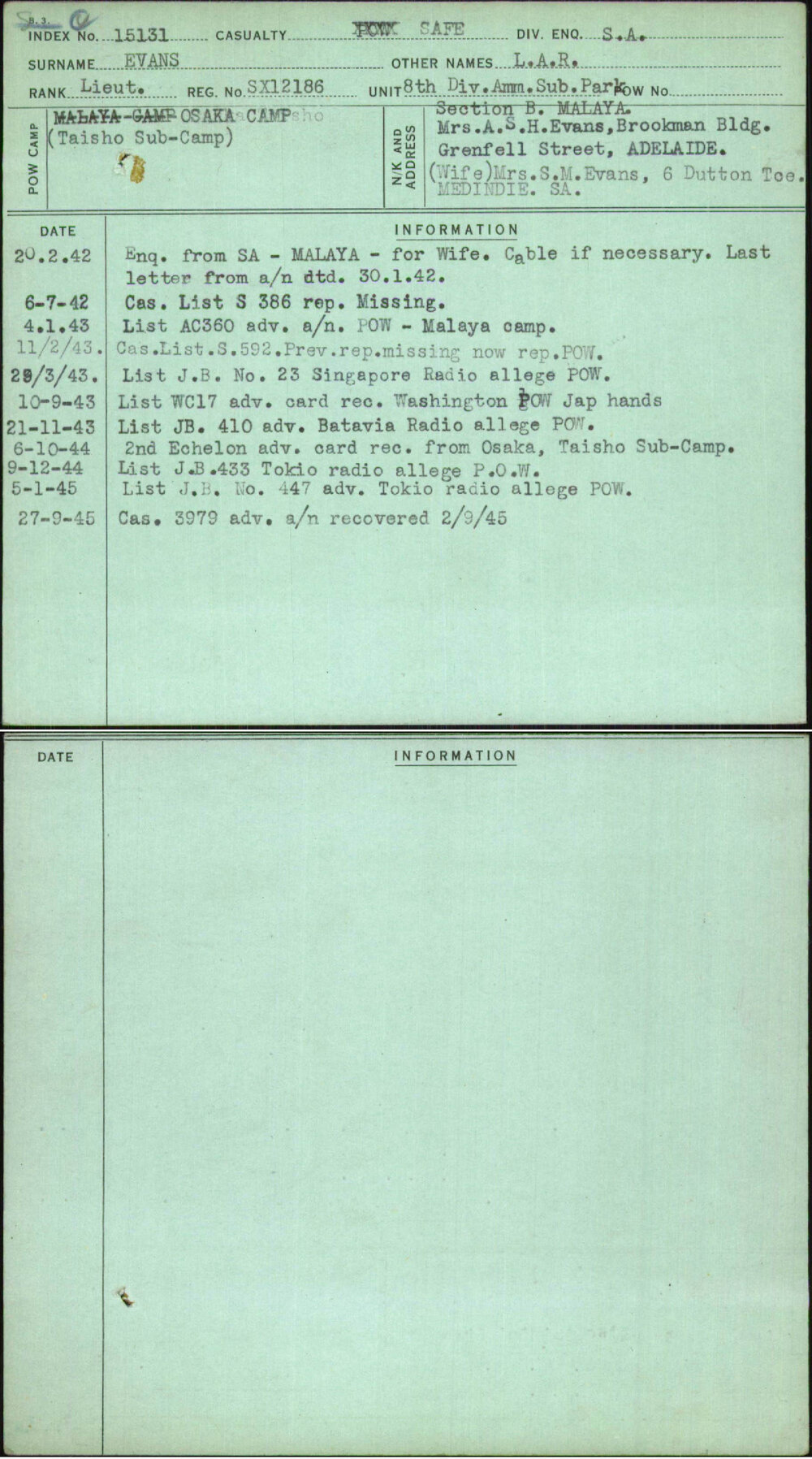 Evans, L A R, SX12186