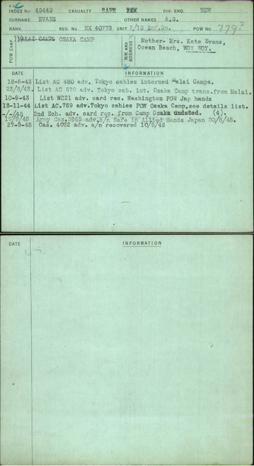 Evans, A G, NX40773