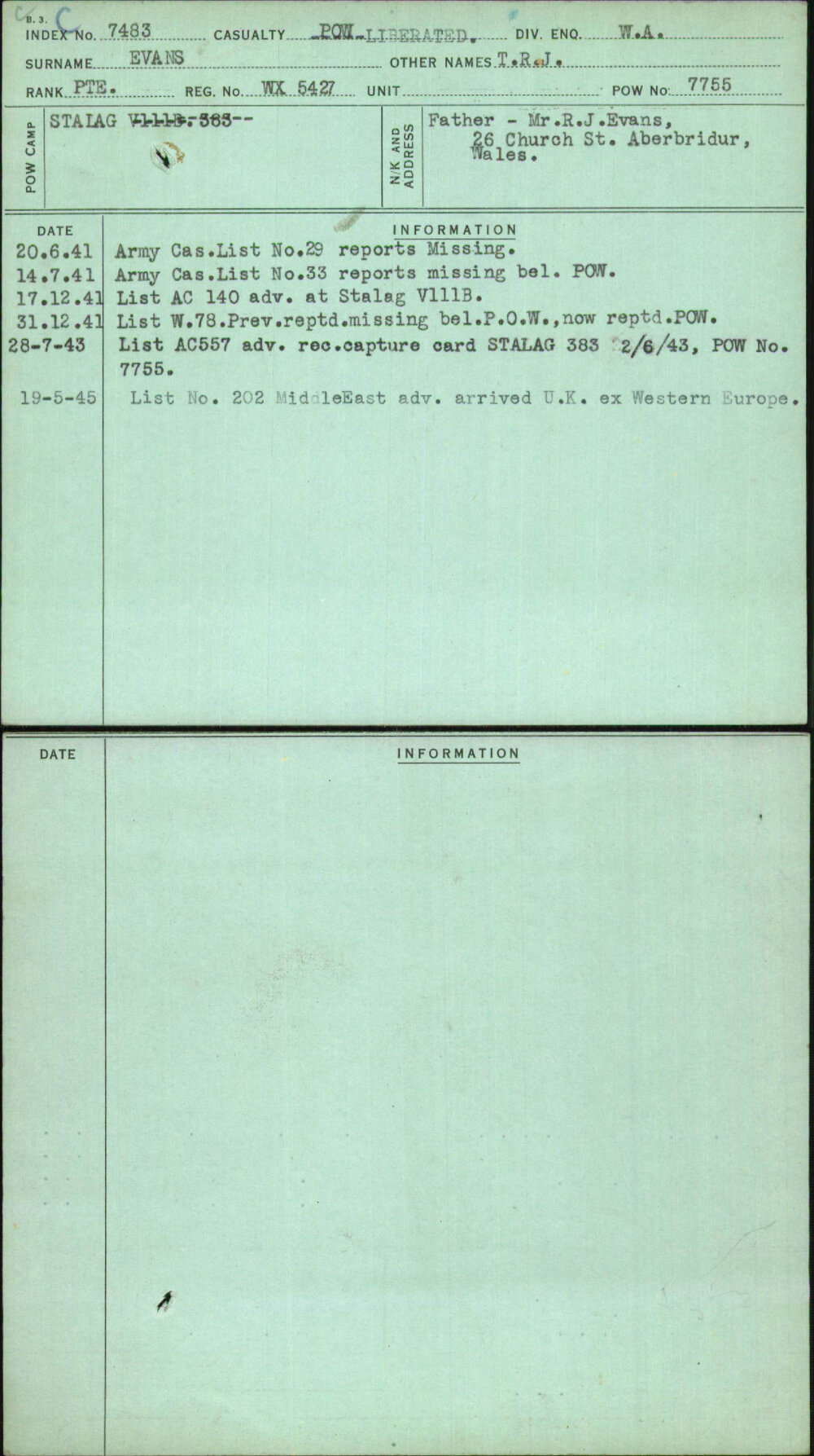 Evans, T R J, WX5427