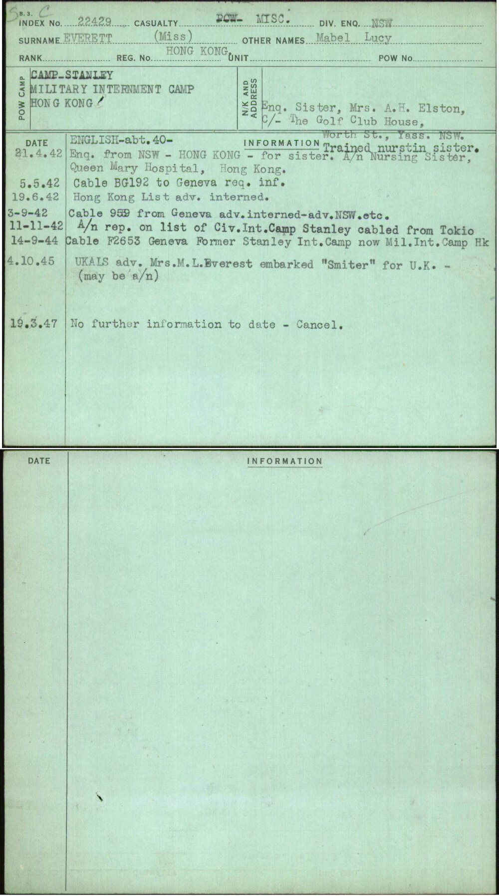 Everett (Miss), Mabel Lucy, Hong Kong