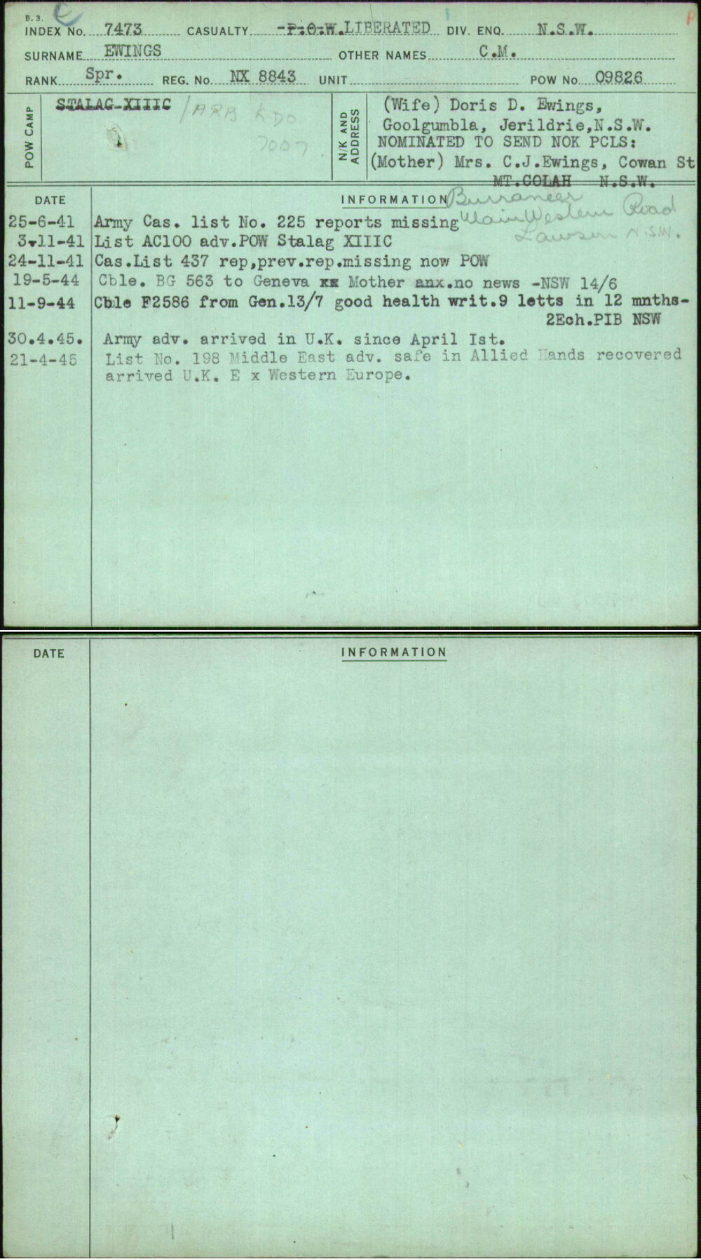Ewings, C M, NX8843