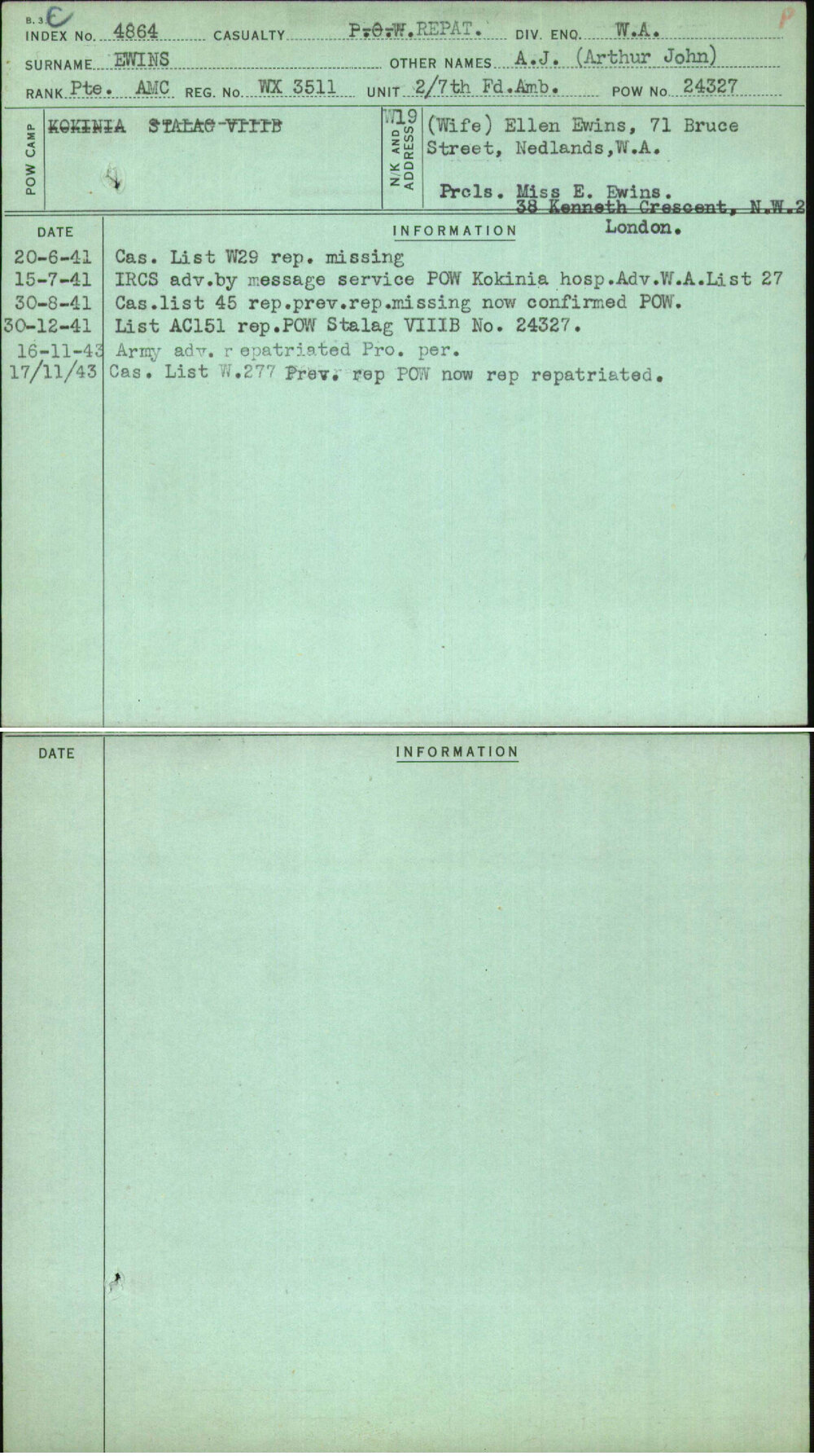 Ewins, A J (Arthur John), WX3511