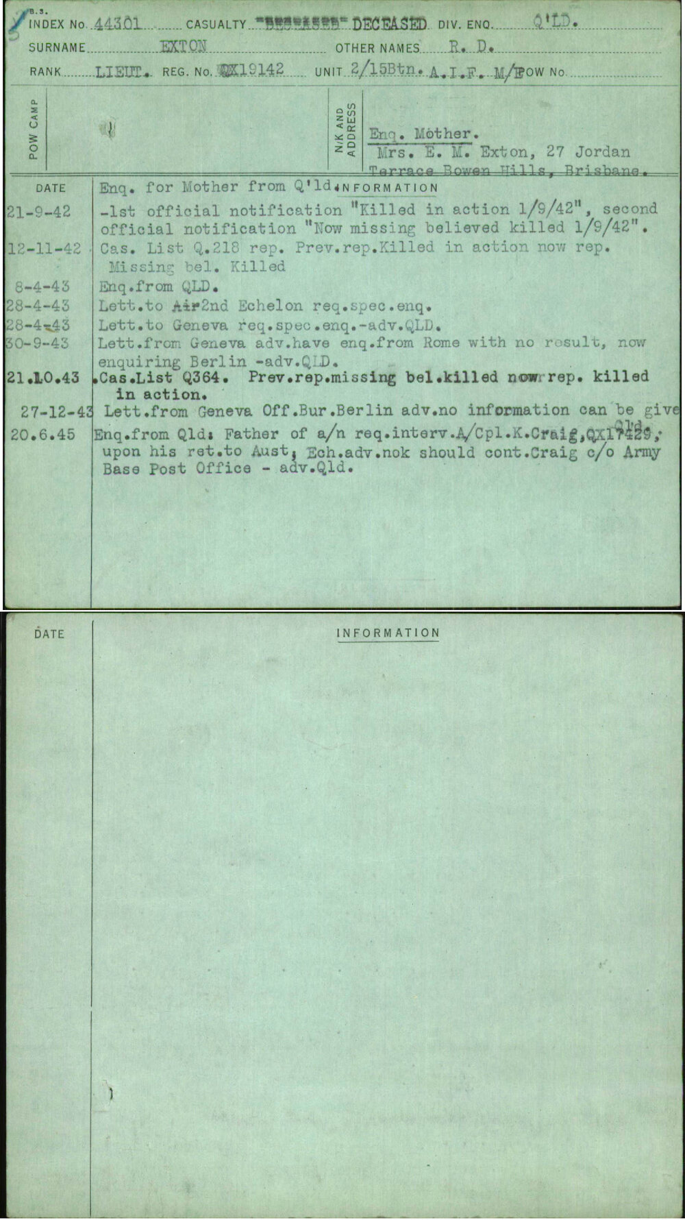 Exton, R D, QX19142