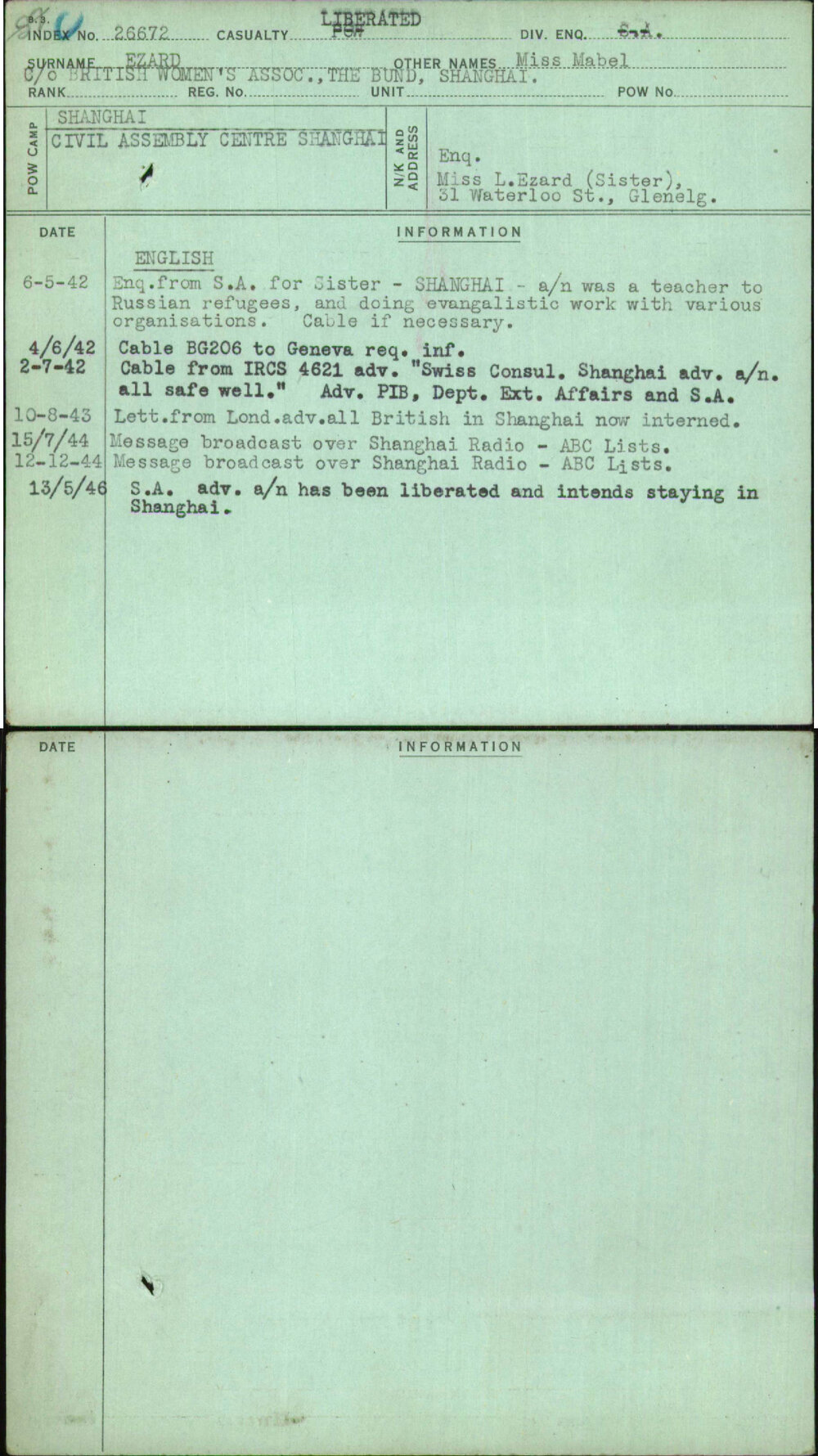 Ezard, Miss Mabel, [No Service Number]